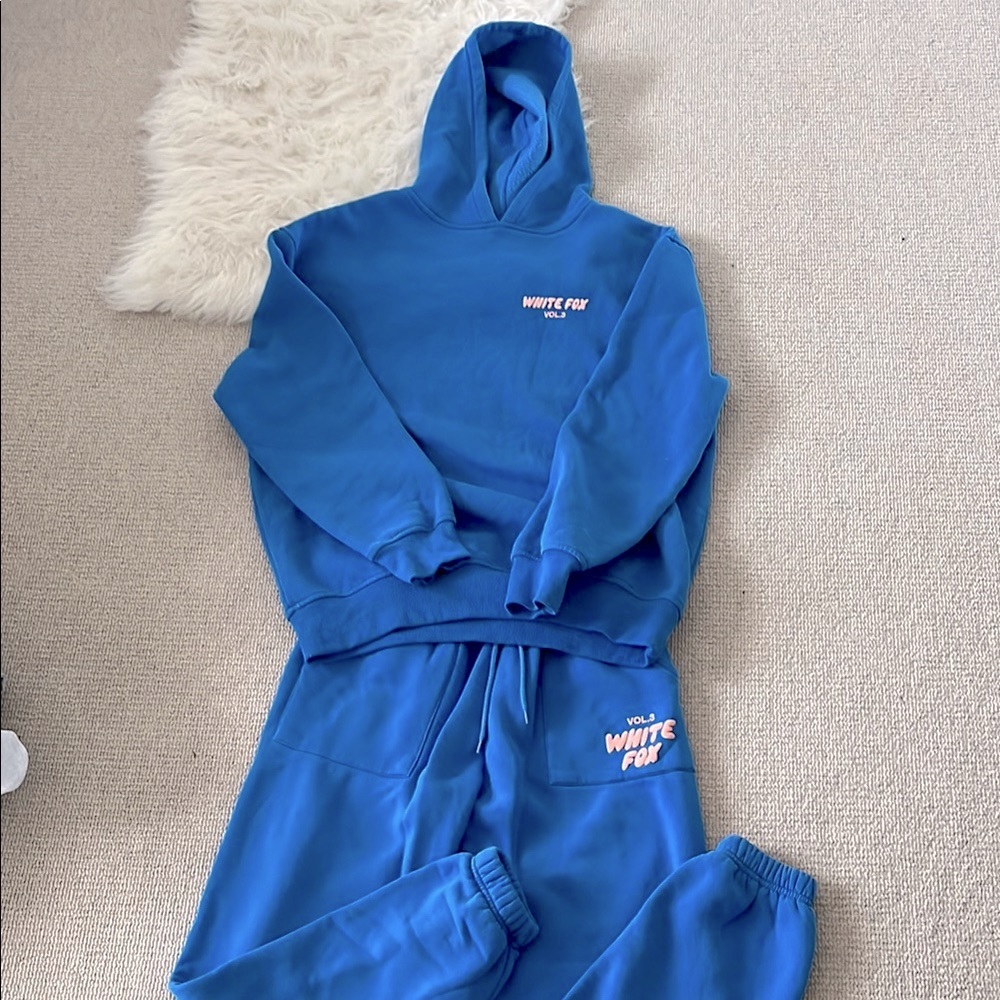 White Fox Blue Hoodie and Joggers Set